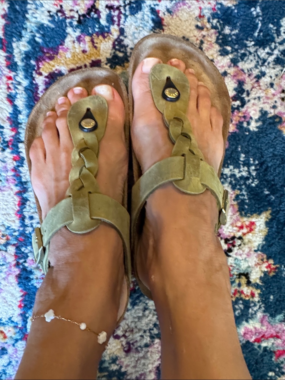 Birkenstock Women’s Olive Braided Thong Sandals with Cork Footbed - Picture 9 of 9